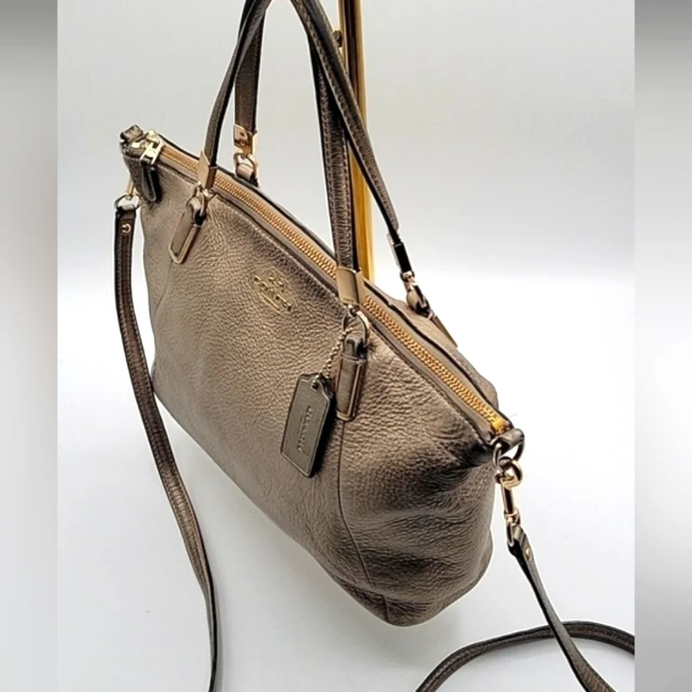 COACH Satchel w/ Crossbody Strap Metallic Pebbled Soft Leather Gold Hardware